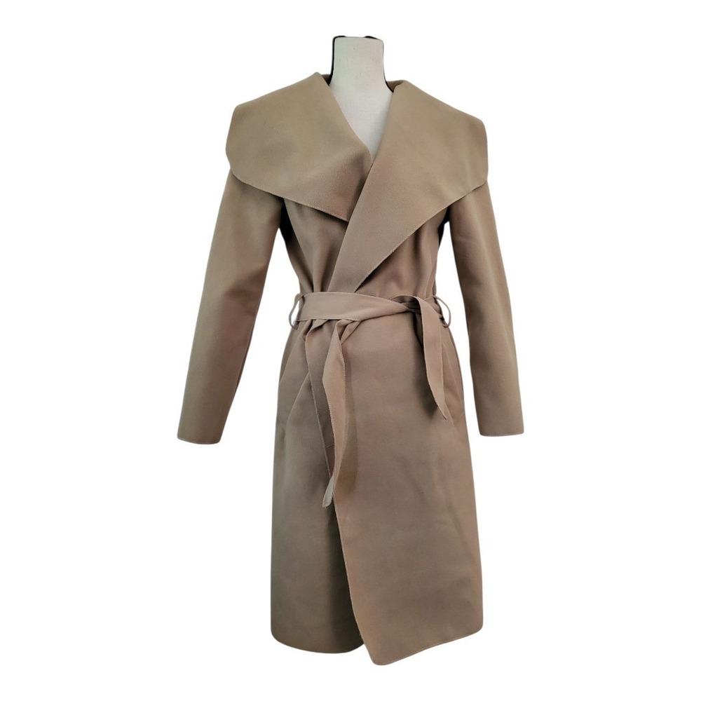 BOOHOO Camel Waterfall Belted Coat One Size Made In Italy New